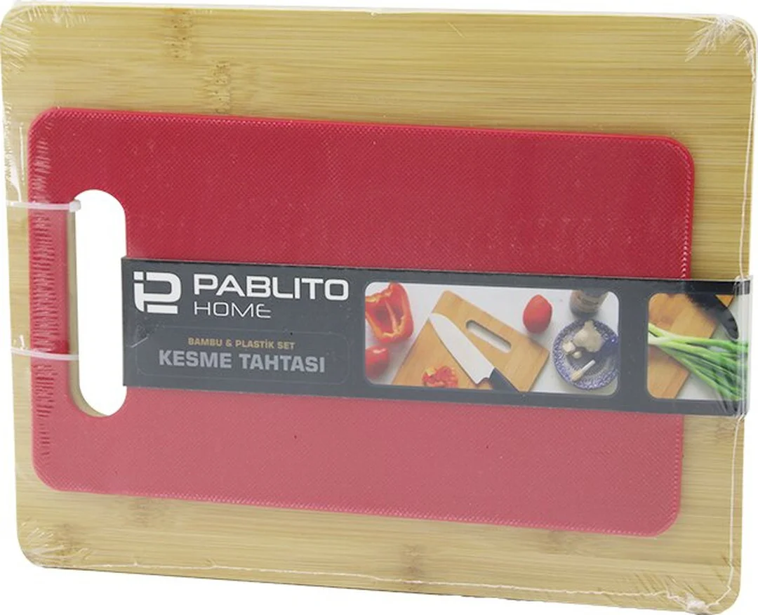 2pcs Set Ahşap Bambu - Plastik Kesim Panosu - Kesme Tahtası Pls:1