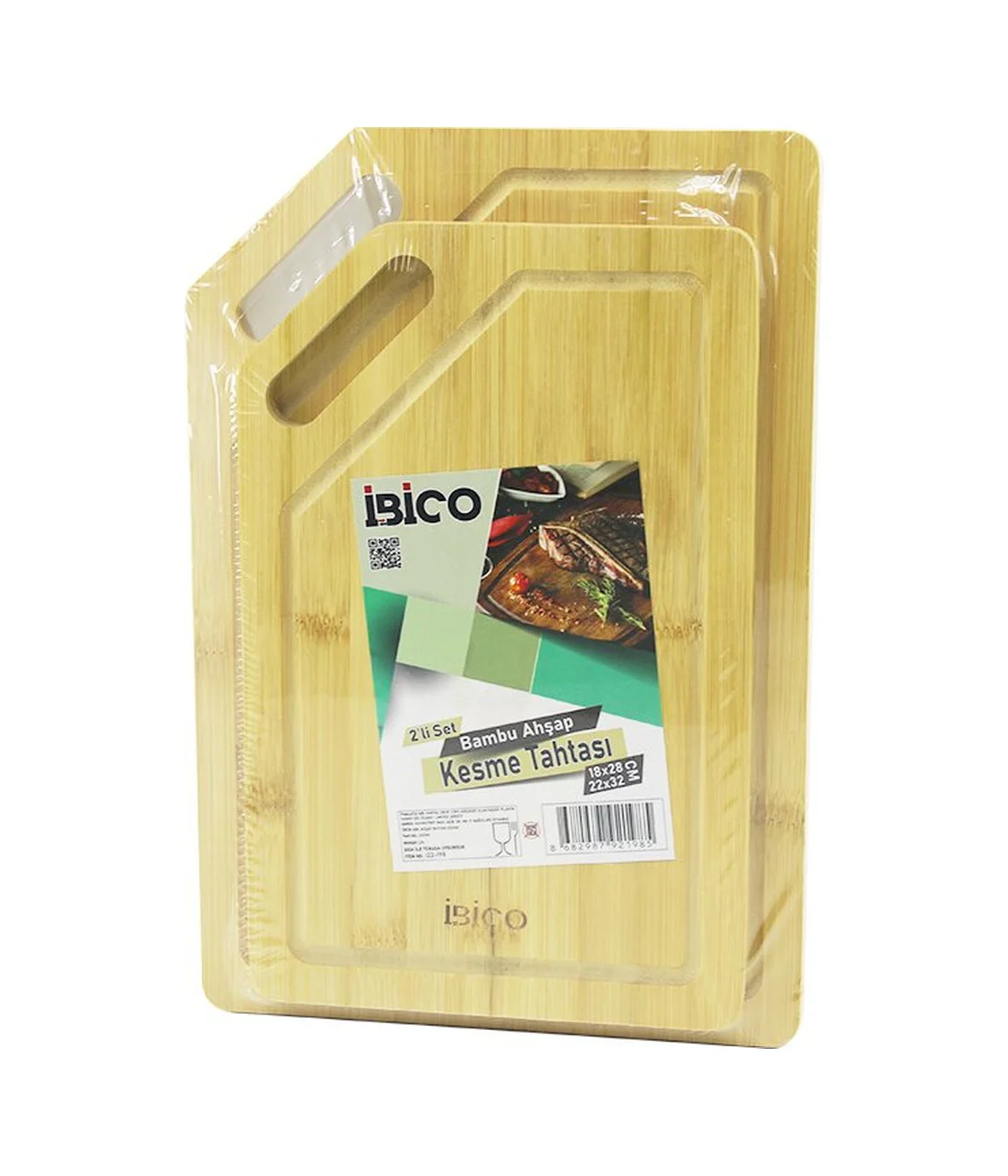 2pcs Setkırık Kenarlı - Oval Delikli Ahşap Bambu Kesim Panosu - K