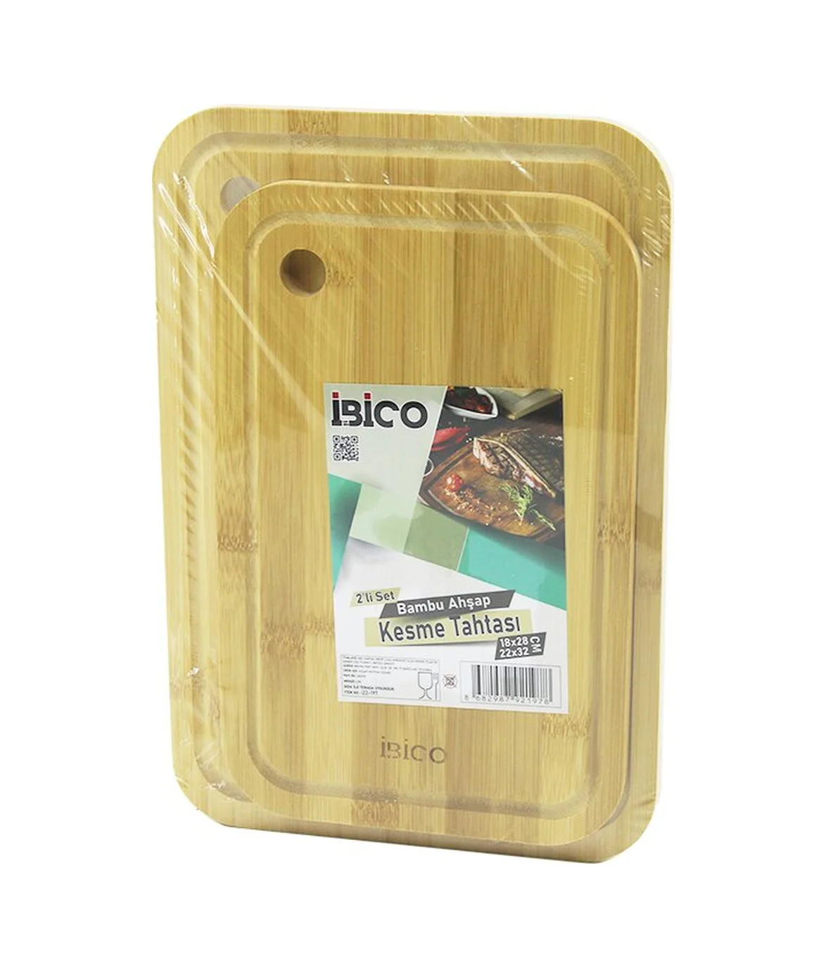 2pcs Setoval Kenarlı - Yuvarlak Delikli Ahşap Bambu Kesim Panosu 