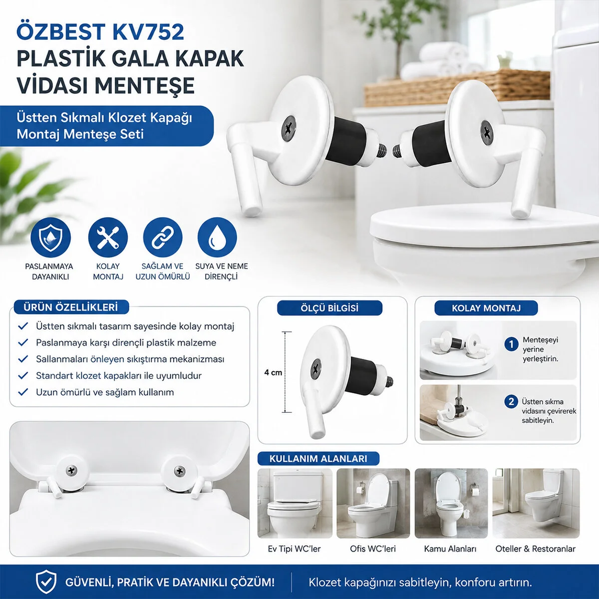 2PCS Üstten Sıkmalı Plastik Klozet Kapak Menteşesi Vidası Fiyatı, Yorumları ve Özellikleri