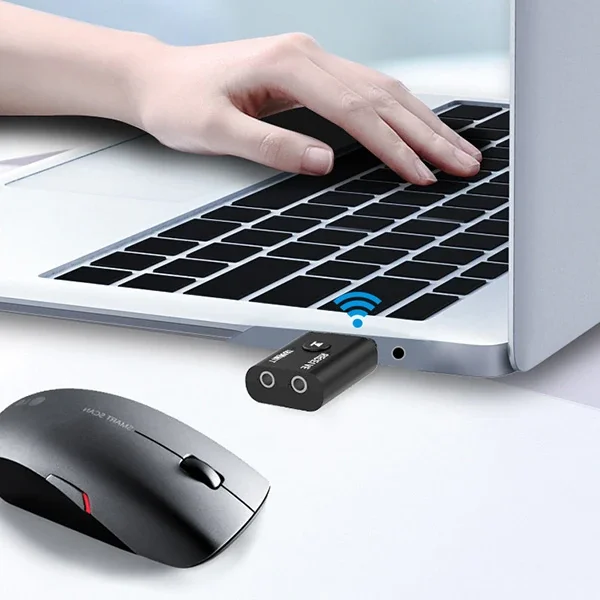 2'si 1 Arada Bluetooth 5.0 Mini USB Adaptör + FM Verici - Araba ve Bilgisayar için Kablosuz Ses Aktarıcı