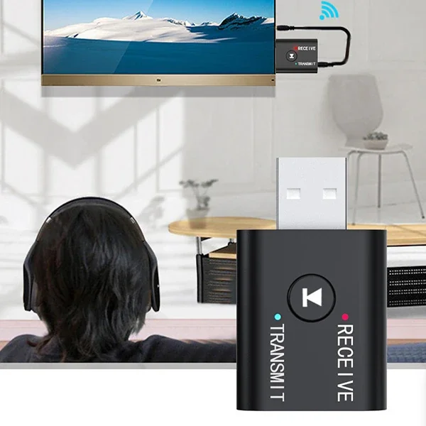 2'si 1 Arada Bluetooth 5.0 Mini USB Adaptör + FM Verici - Araba ve Bilgisayar için Kablosuz Ses Aktarıcı