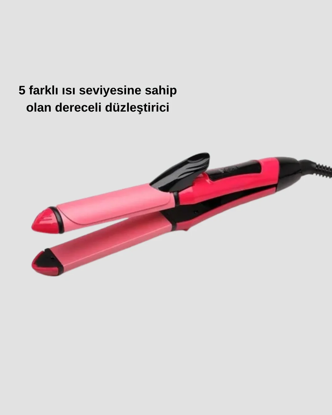 2’si 1 Arada Saç Düzleştirici ve Maşa – 5 Isı Seviyesi, Seramik Kaplama, Döner Kablolu Ergonomik Tasarım