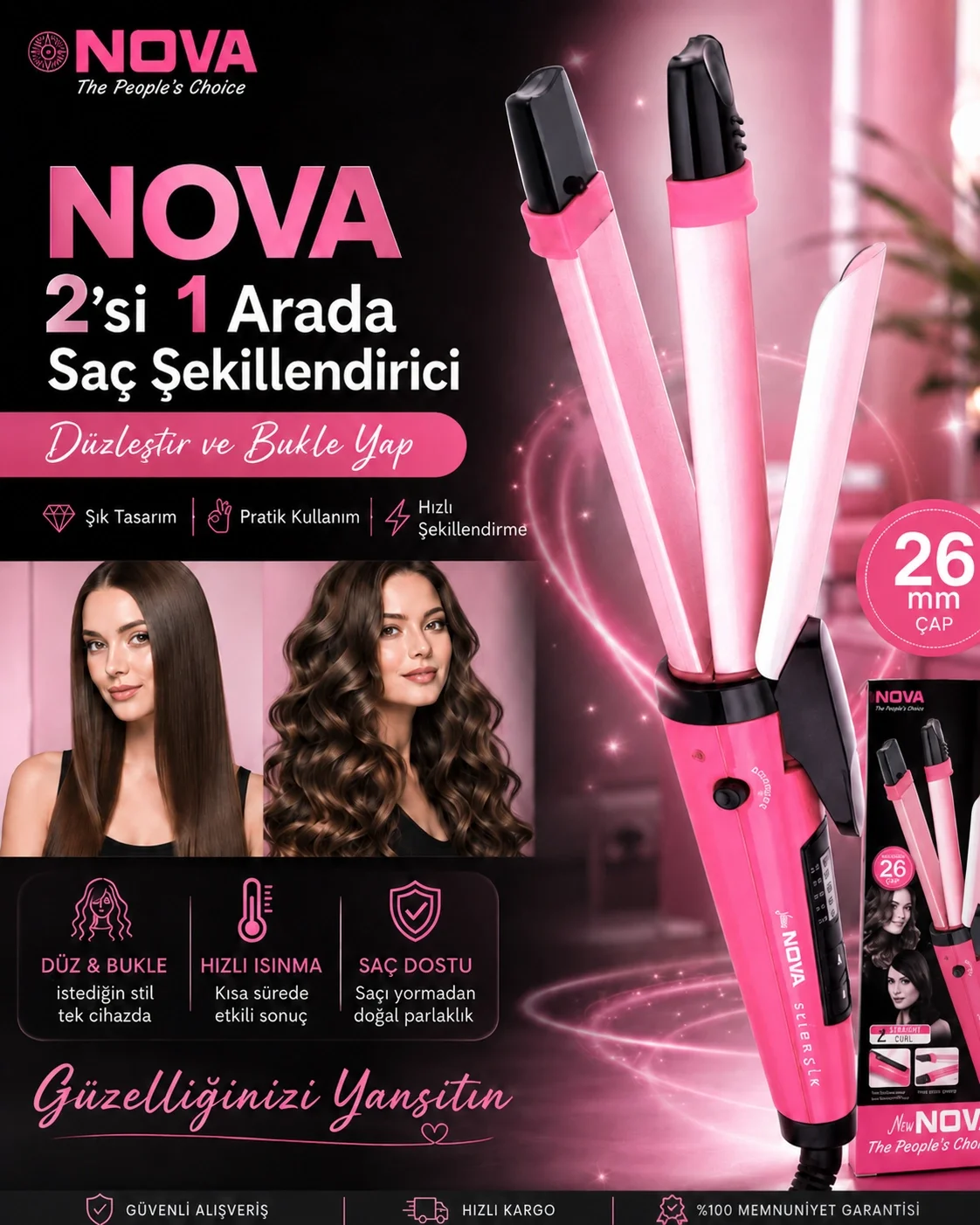2’si 1 Arada Saç Düzleştirici ve Bukle Yapıcı Seramik Plakalı Saç Şekillendirici