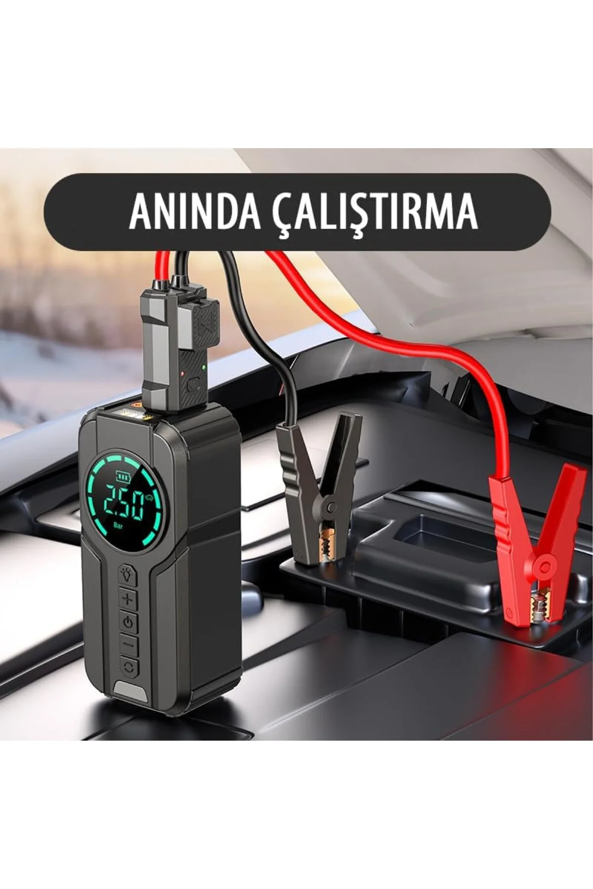 2’si 1 Arada Taşınabilir Akü Takviye Cihazı ve Lastik Hava Pompas