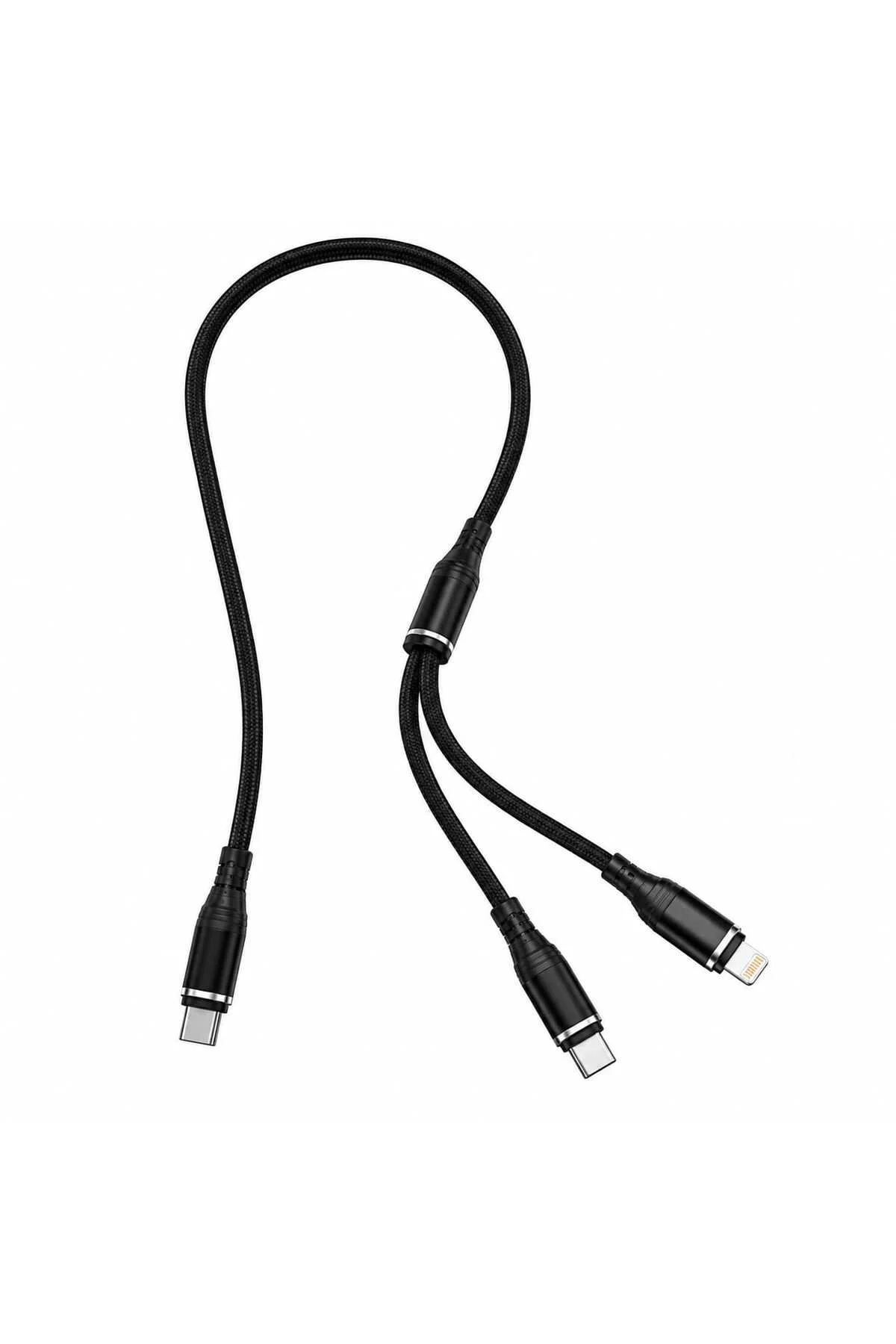 2’si 1 Arada Type-C to Type-C + Lightning Hızlı Şarj ve Data Kablosu 70 CM PD & QC Destekli