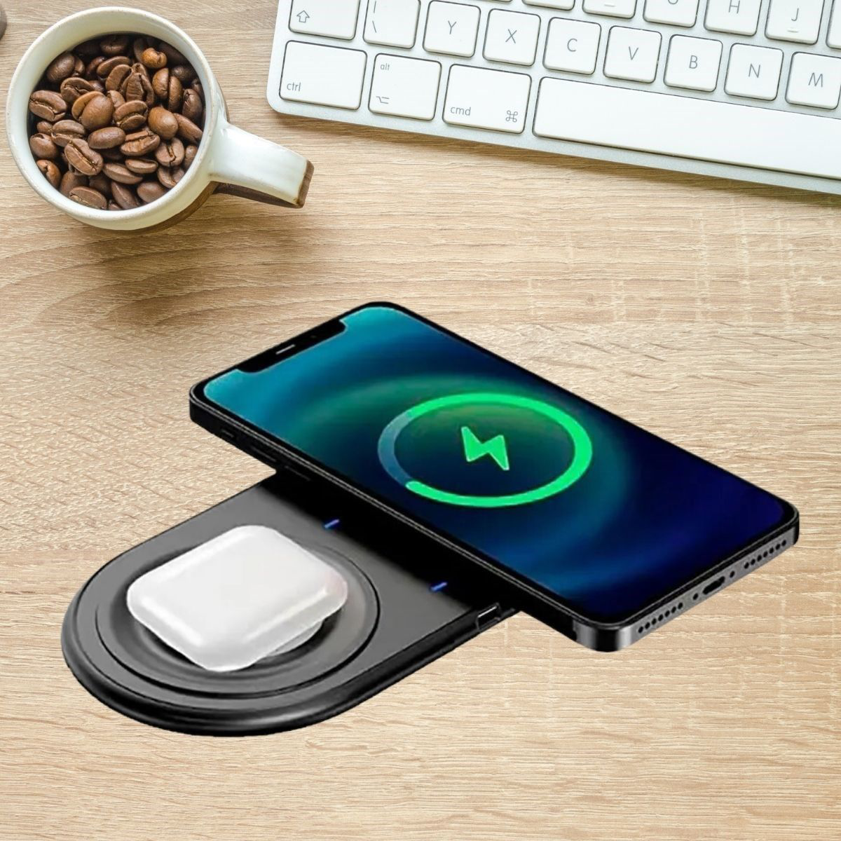 2si 1arada Kablosuz Saat,Kulaklık ve Telefon Hızlı Şarj Etme Apar