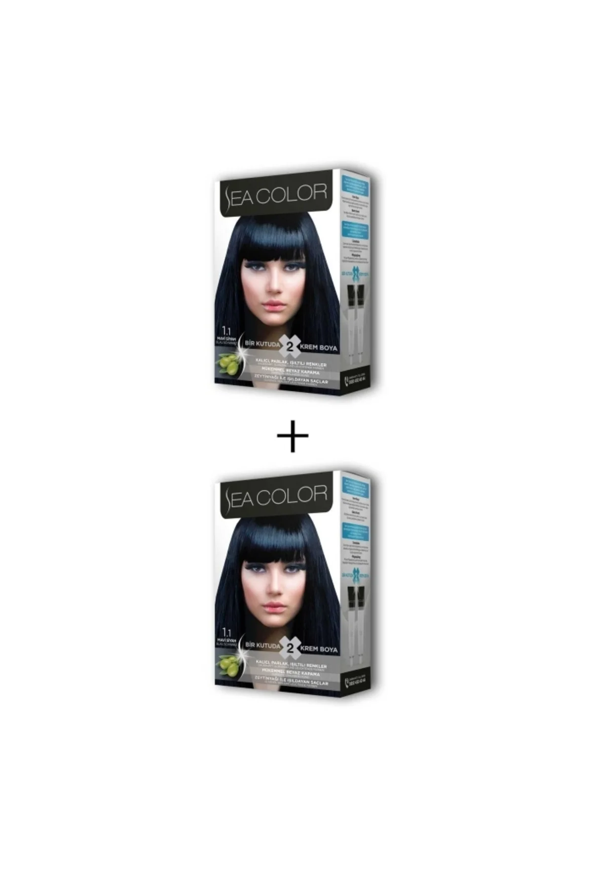 2X2 Tüp Krem Saç Boyası Seti Mavi Siyah No:1.1