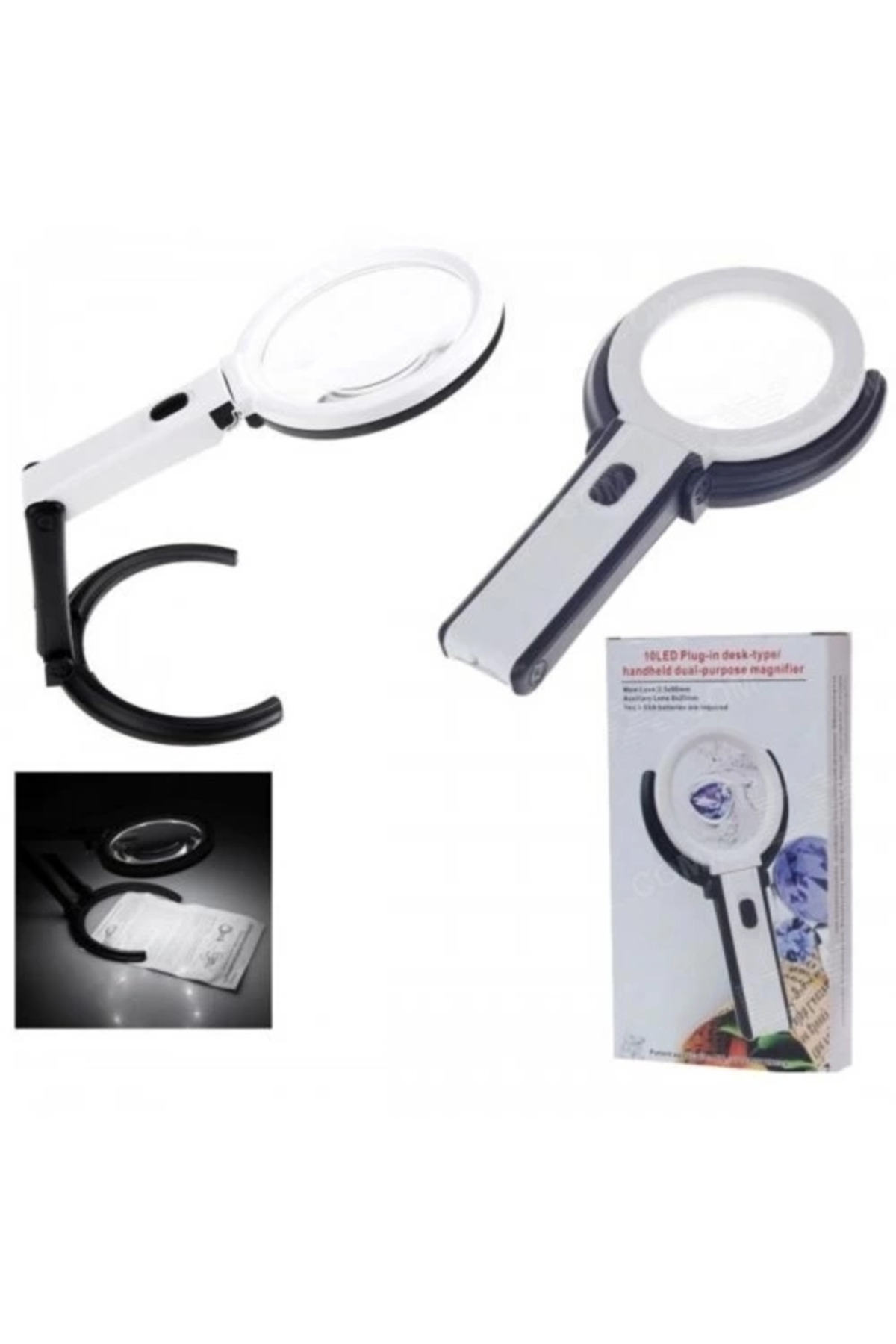 2x5x120mm 10 Ledli Masaüstü Büyüteç