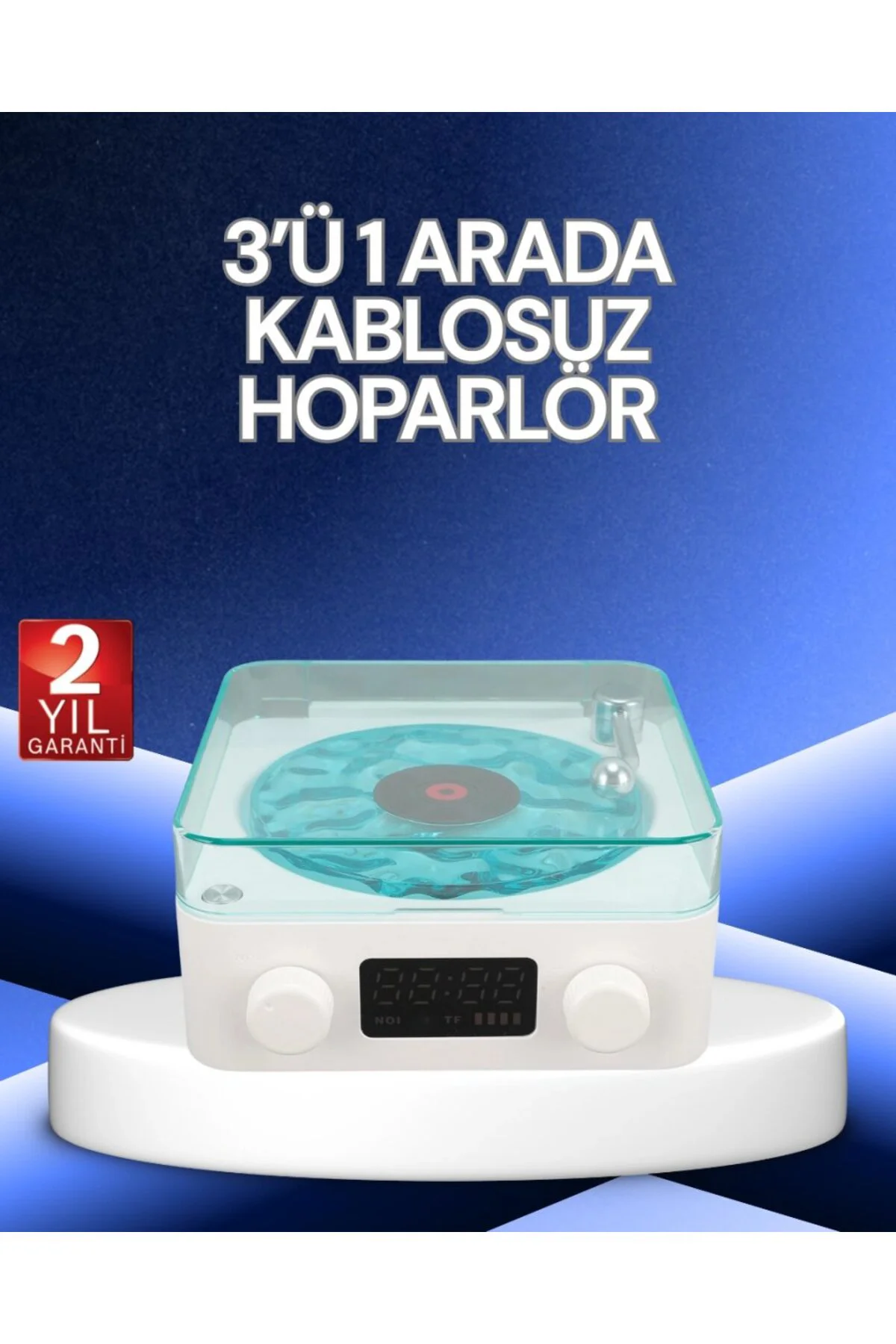 3-1 Kablosuz Bluetooth Hoparlör – Gece Lambalı, Saatli, Retro Tas
