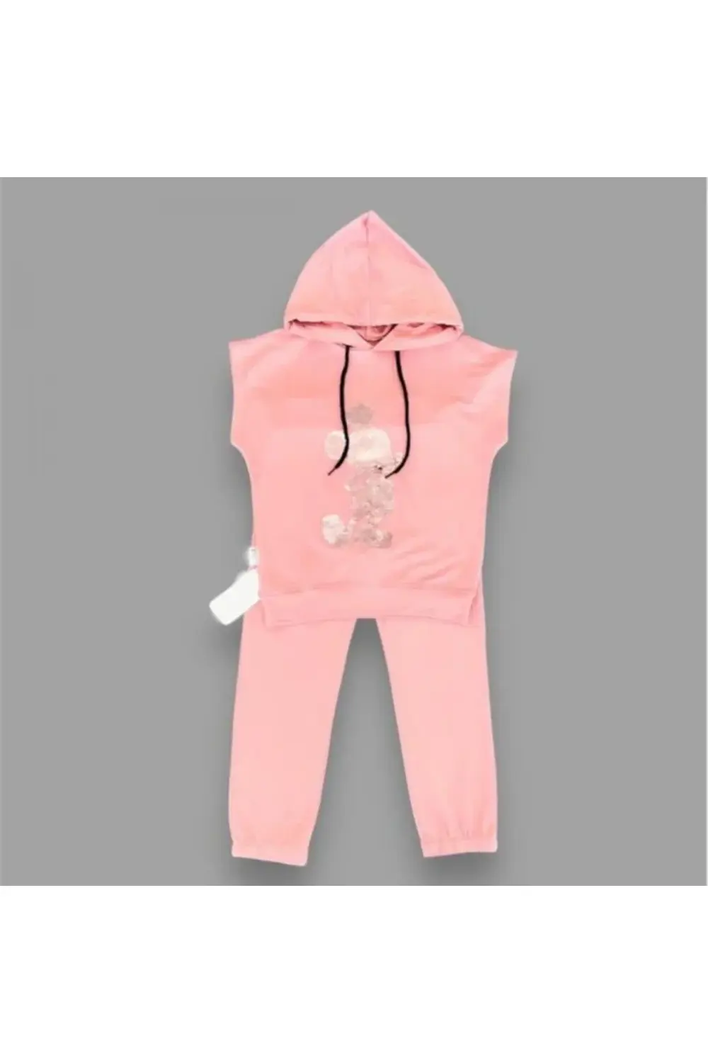 3-4-5 Yaş Kapşonlu Payetli Mickey Desenli Kısa Kol 2li Kız Erkek