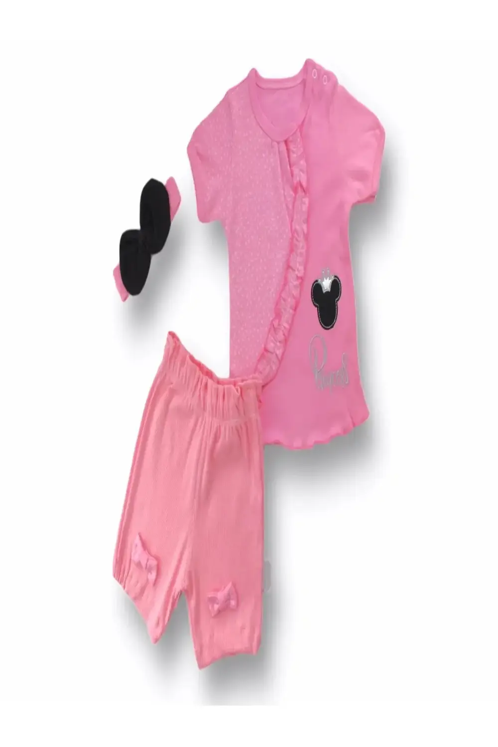 3-6 6-9 9-12 12-18 Ay Princess Taçlı Mickey Nakışlı Şort Tişört 3