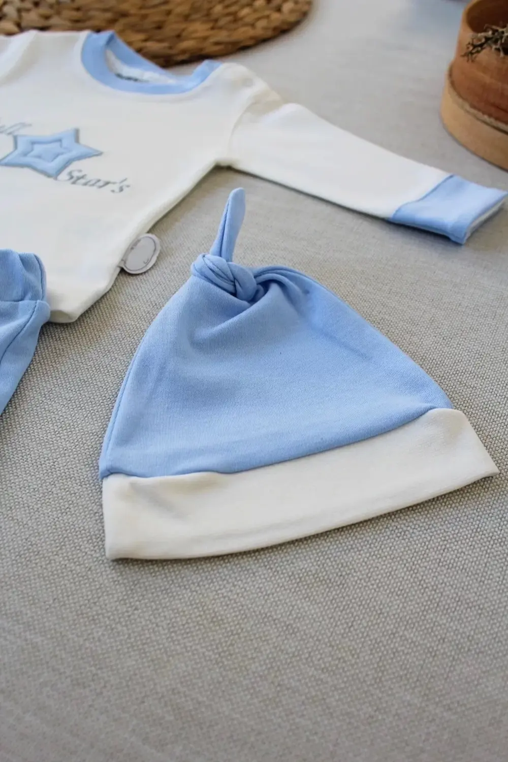 3-6 6-9 9-12 Ay Full Star Nakışlı Şapkalı Uzun Kollu Sweat 3lü Er