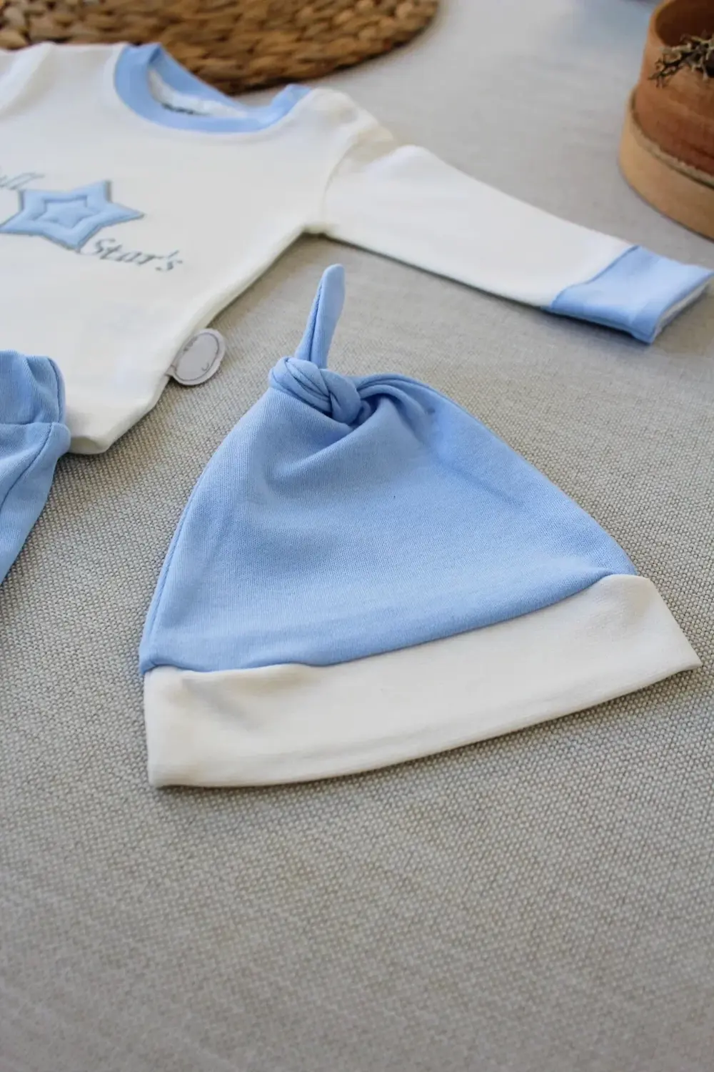 3-6 6-9 9-12 Ay Full Star Nakışlı Şapkalı Uzun Kollu Sweat 3lü Er