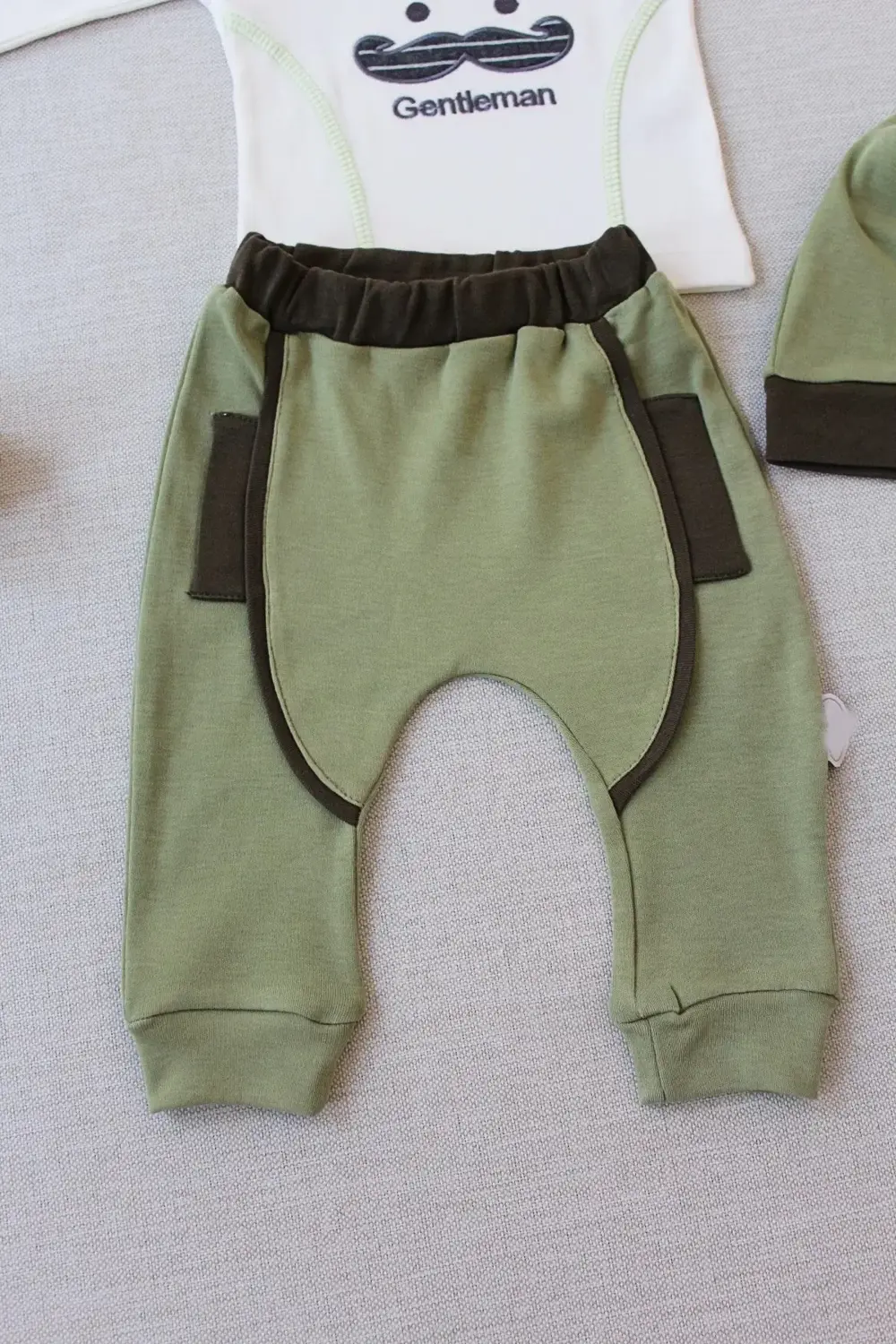 3-6 6-9 9-12 Ay Gentleman Erkek Nakışlı Şapkalı Uzun Kollu Sweat