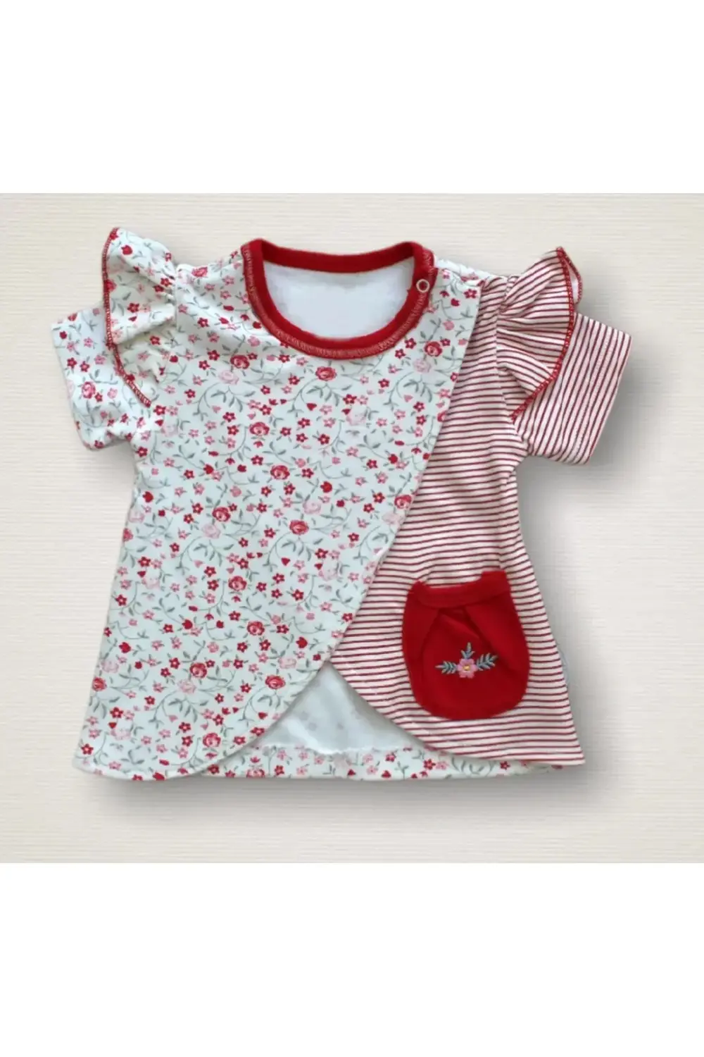 3-6 6-9 9-12 Ay Melek Kız Nakışlı Bandanalı Kısa Kollu Sweatli Şo