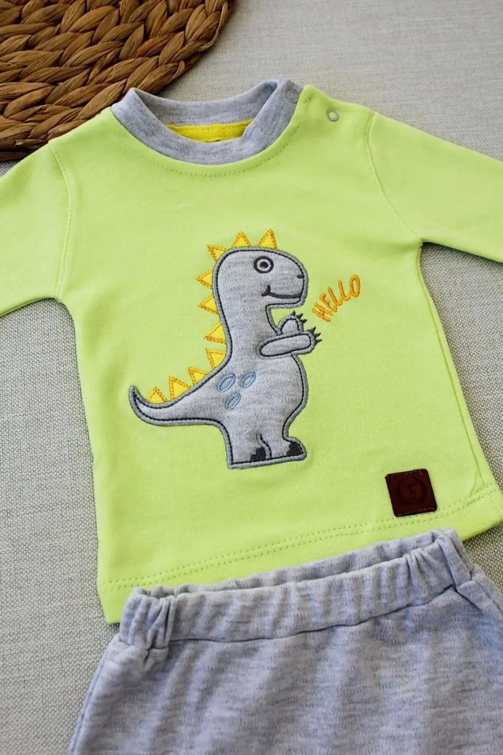 3-6 6-9 9-12 Ay Minik Dino Nakışlı Şapkalı Uzun Kollu Sweat 3lü K