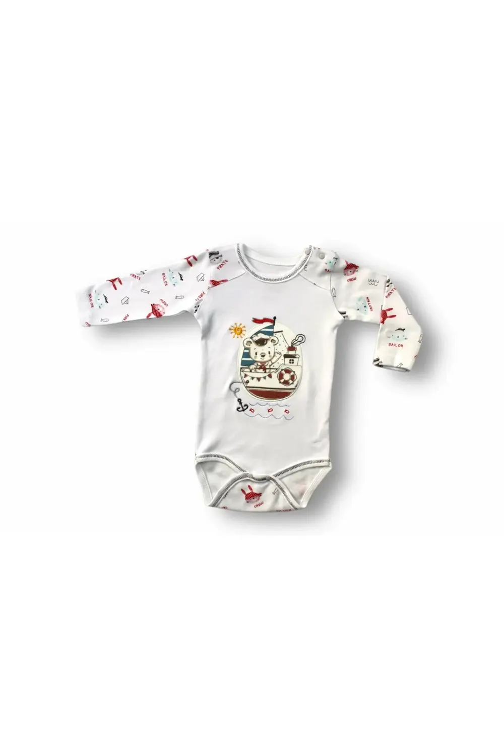 3-6 6-9 9-12 Ay Minik Korsan Nakışlı Şapkalı Uzun Kollu Zıbınlı 3