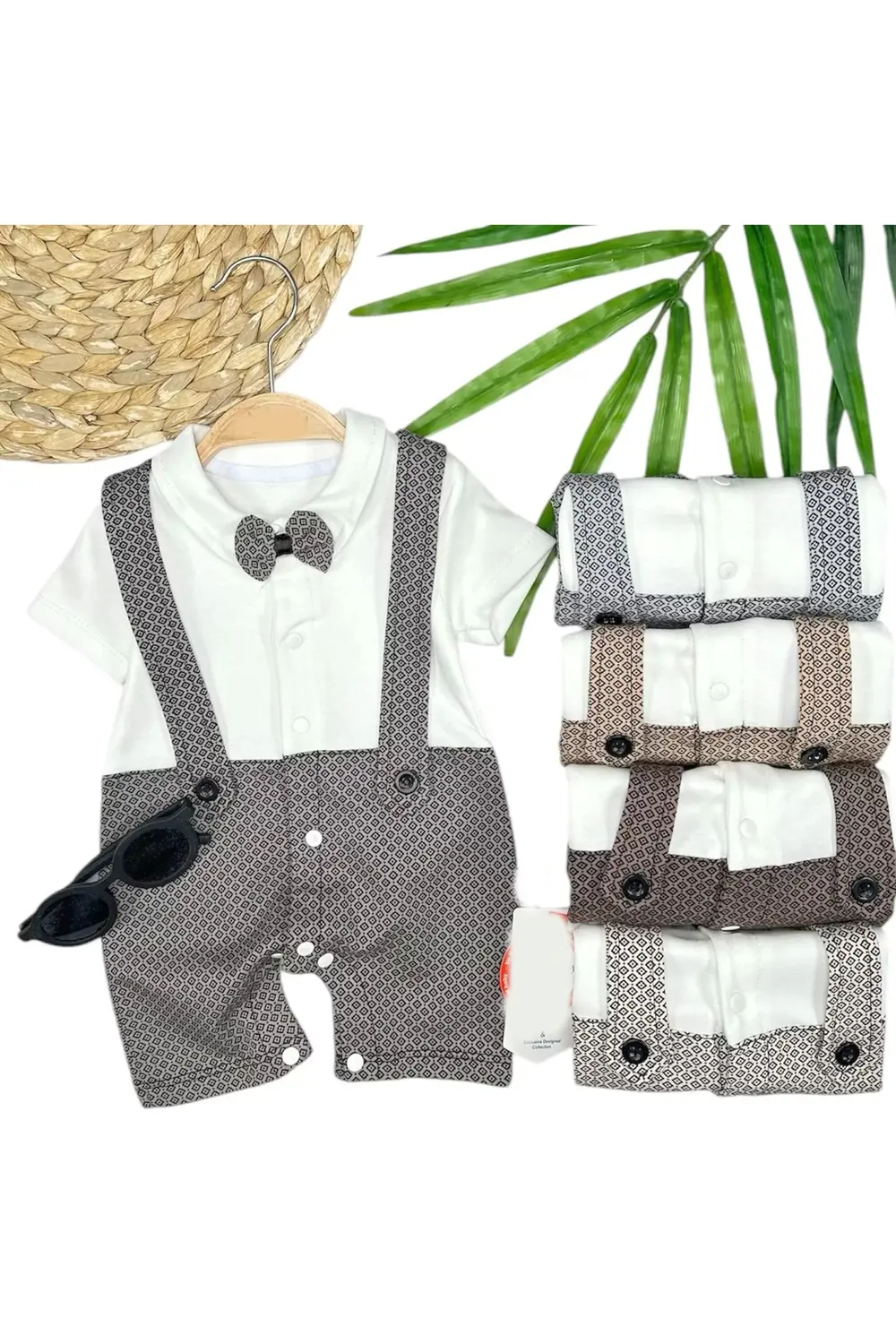 Melek Moda 3-6-9-12 Ay Papyon Detaylı Piti Kare Baskılı Salopet Görünümlü Er