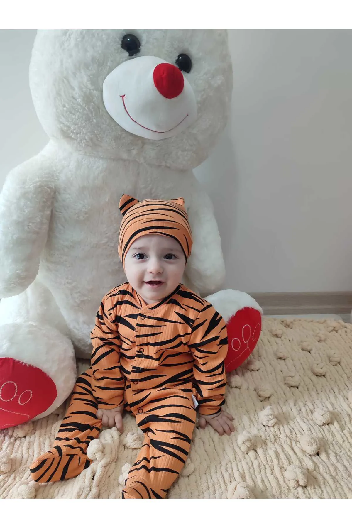 3-6-9-12 Ay Pooh Desenli Zebra Çizgili Şapkalı Sweatli 3lü Kız Er