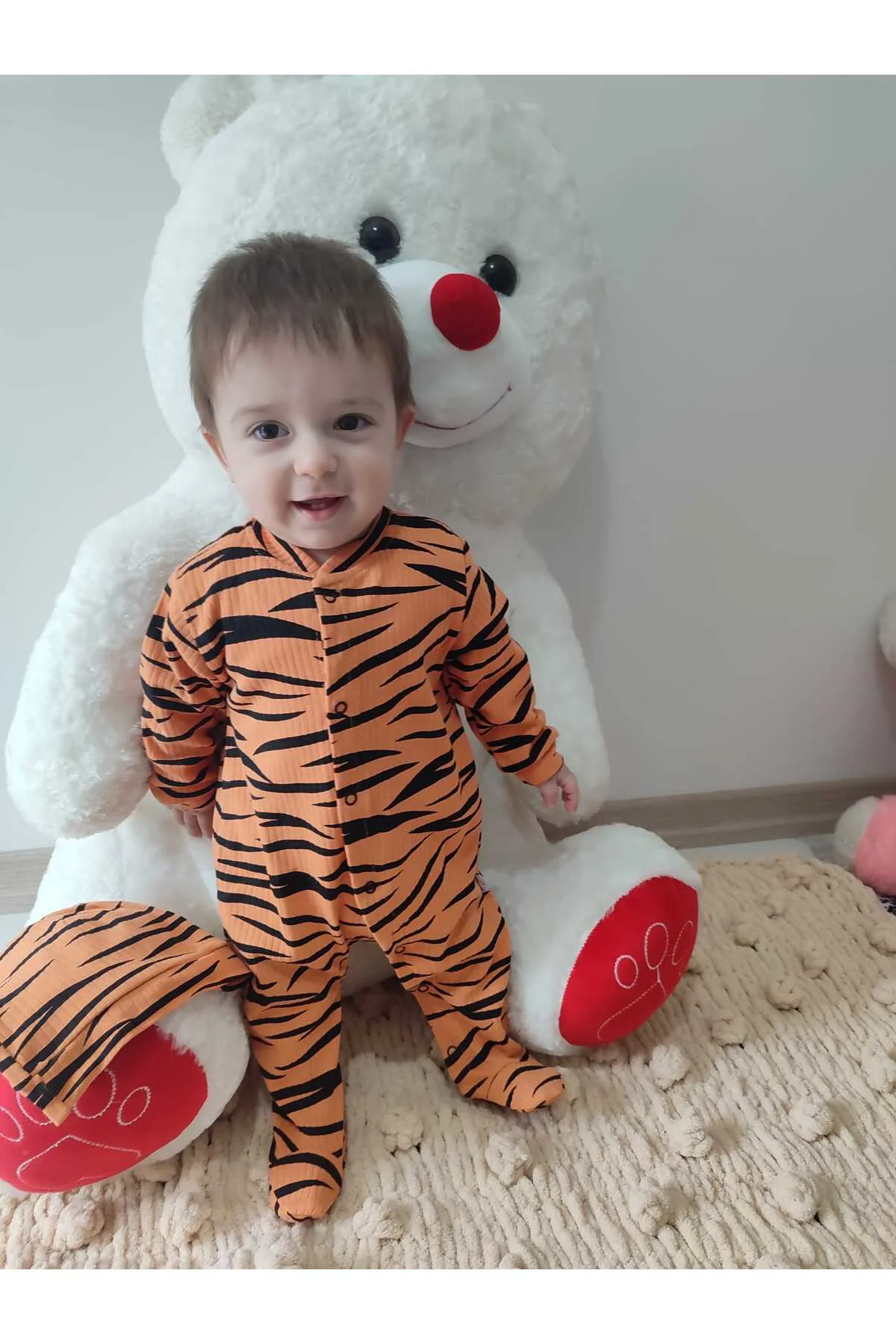 3-6-9-12 Ay Pooh Desenli Zebra Çizgili Şapkalı Sweatli 3lü Kız Er
