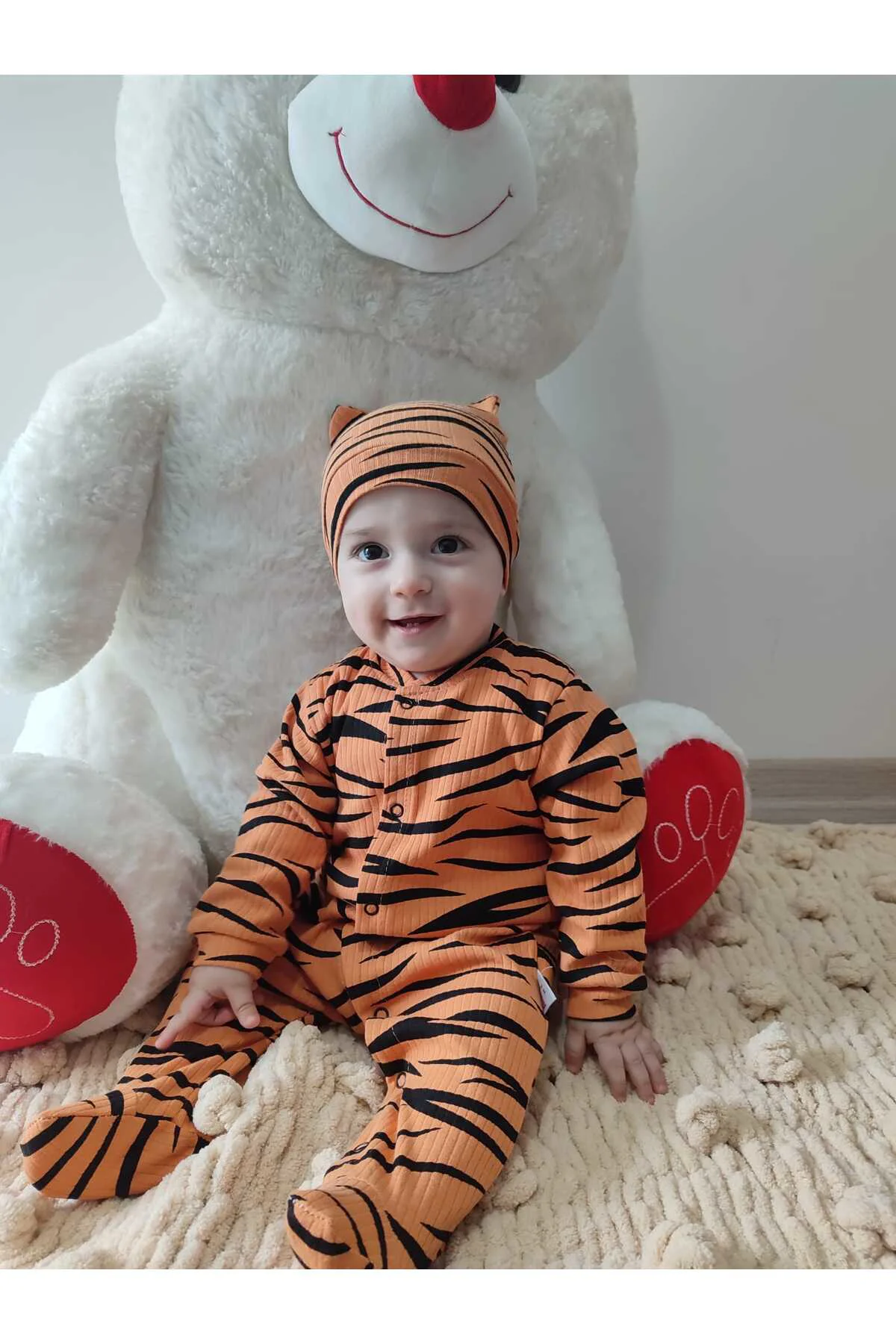 3-6-9-12 Ay Pooh Desenli Zebra Çizgili Şapkalı Sweatli 3lü Kız Er