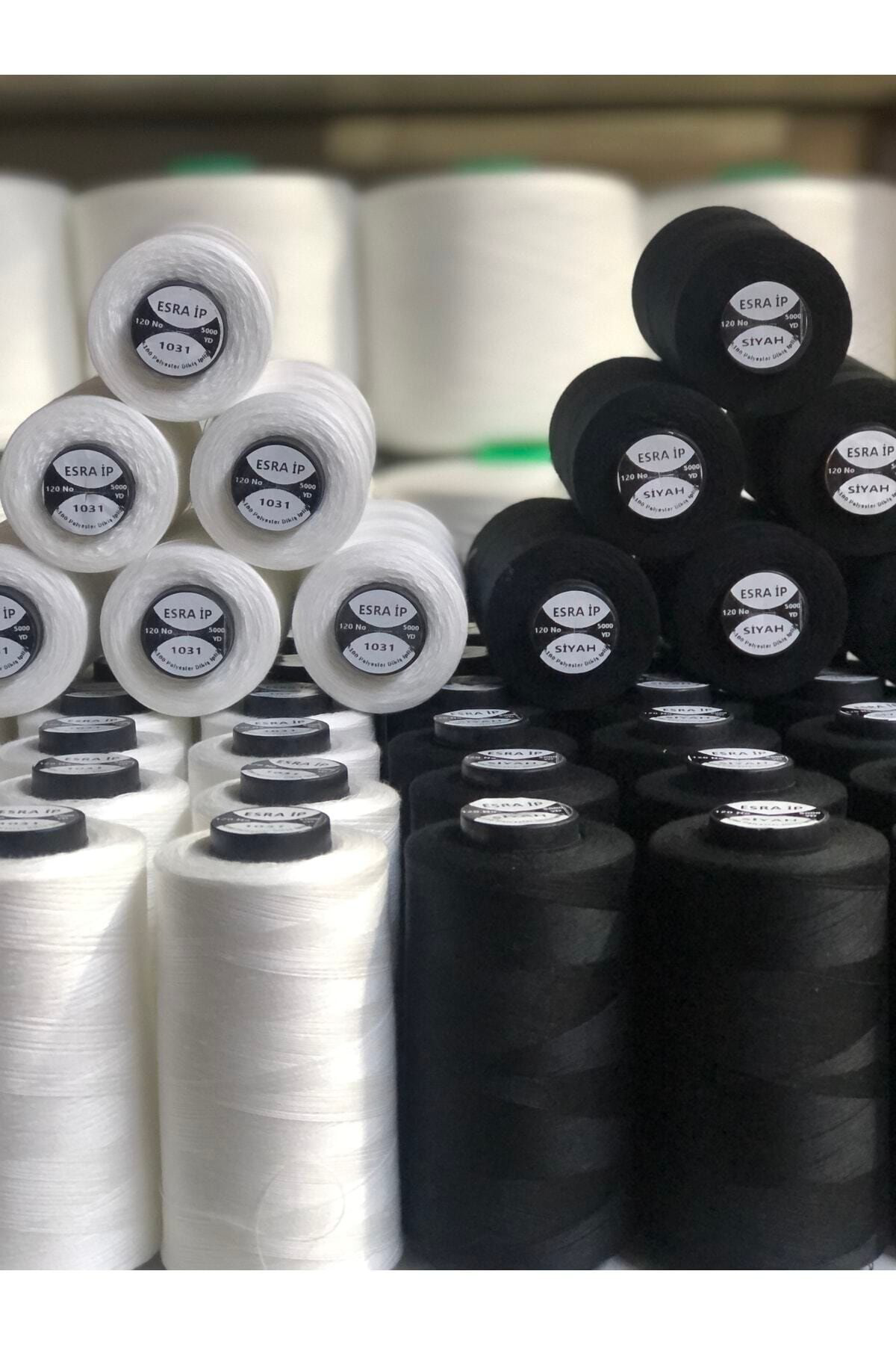 Esra 3 Ad Siyah Ve 3 Ad Beyaz 120 No Dikiş İpliği Siyah Beyaz İp