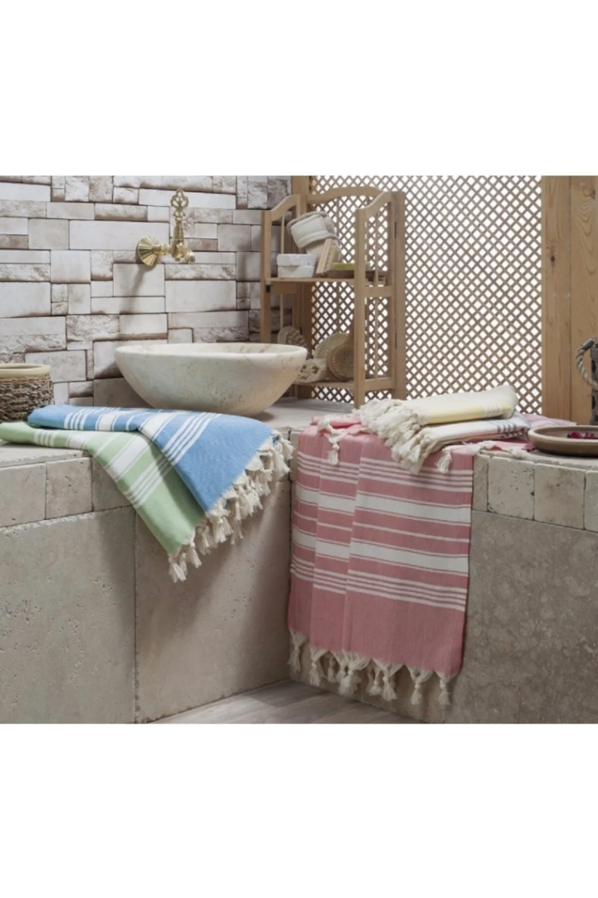 3 Adet 100x180 cm Pamuk Balık Sırtı Desen Peştamal