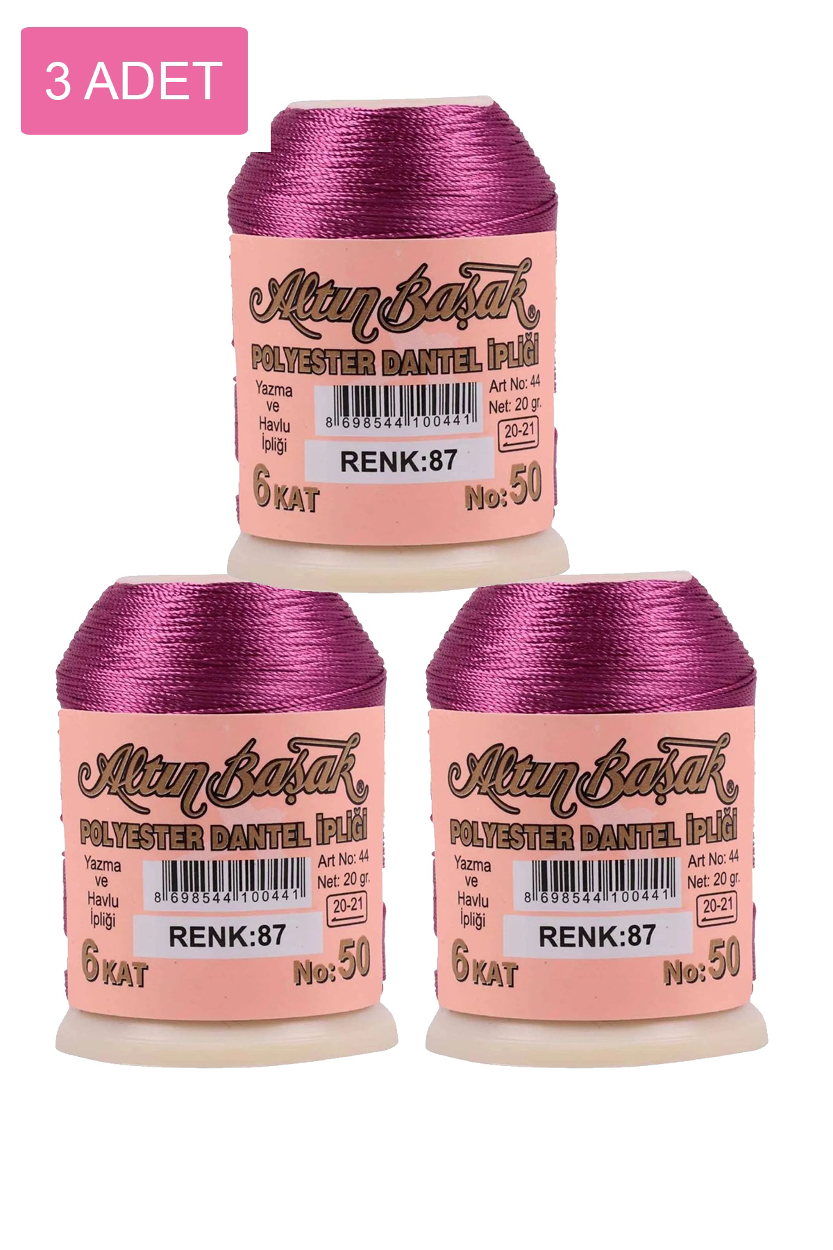 3 Adet Altınbaşak Oya ve Dantel İpi 20 gr - No: 087