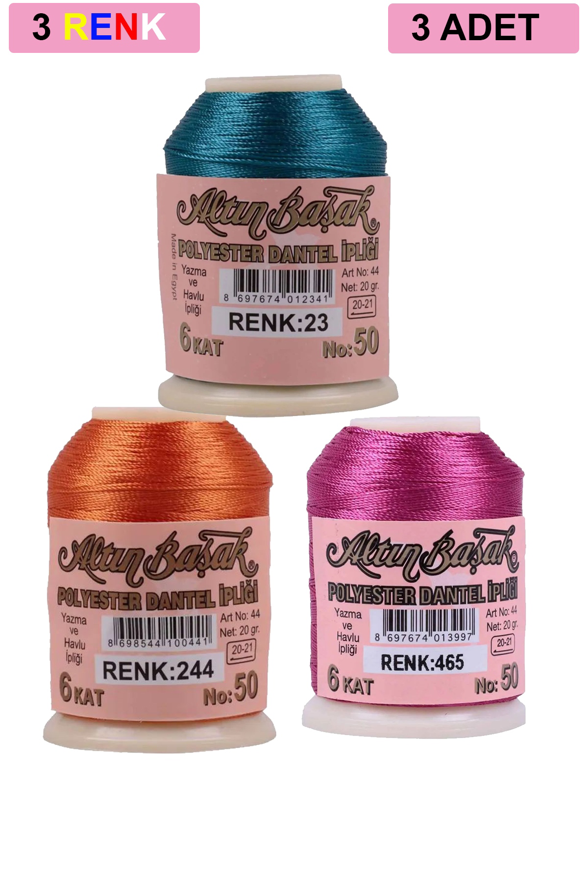 3 Adet Altınbaşak Oya ve Dantel İpi 20 gr - No: 244 - 465 - 023