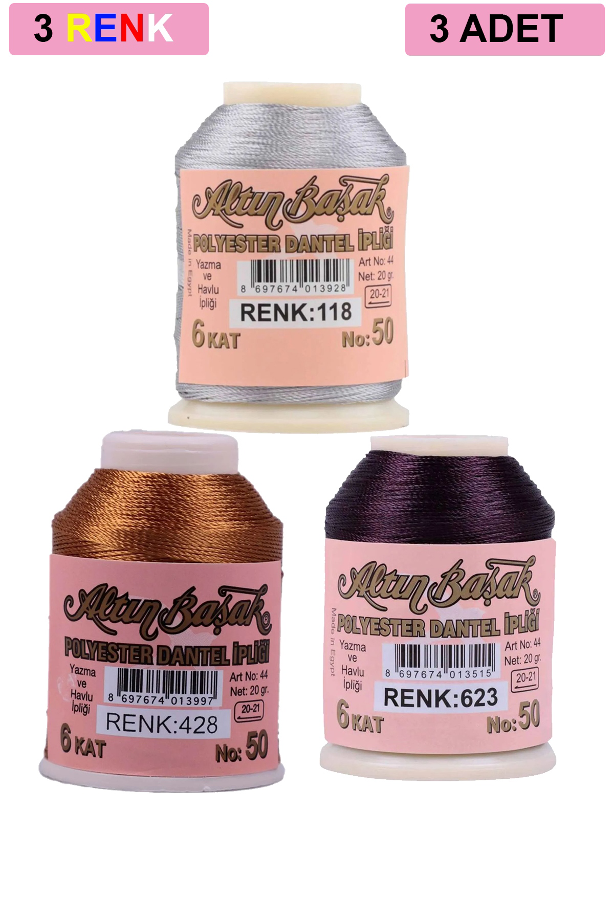 3 Adet Altınbaşak Oya ve Dantel İpi 20 gr - No: 428 - 623 - 118 3 Adet Altınbaşak Oya ve Dantel İpi 20 gr - No: 428 - 623 - 118