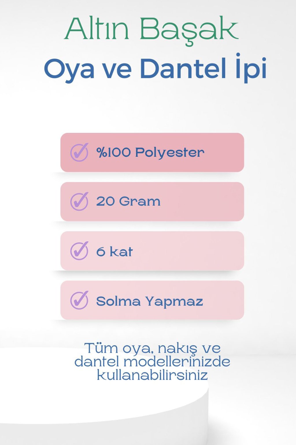 3 Adet Altınbaşak Oya ve Dantel İpi 20 gr - No: K.BEYAZ