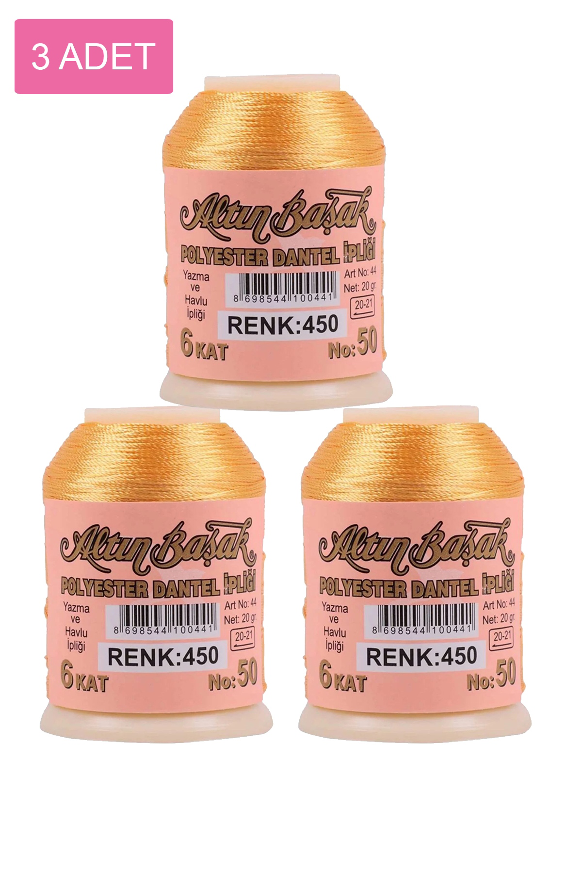 3 Adet Altınbaşak Oya ve Dantel İpi 20 gr - No: 450