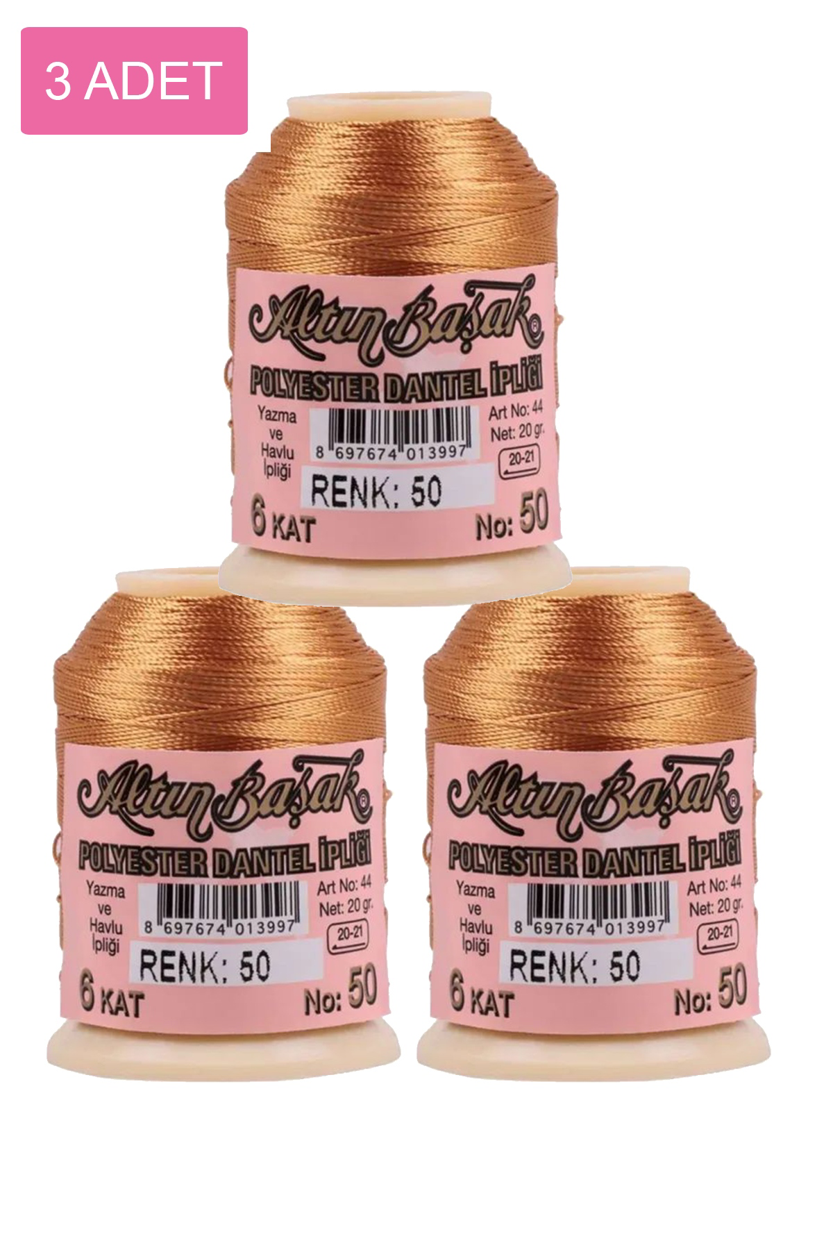 3 Adet Altınbaşak Oya ve Dantel İpi 20 gr - No: 050