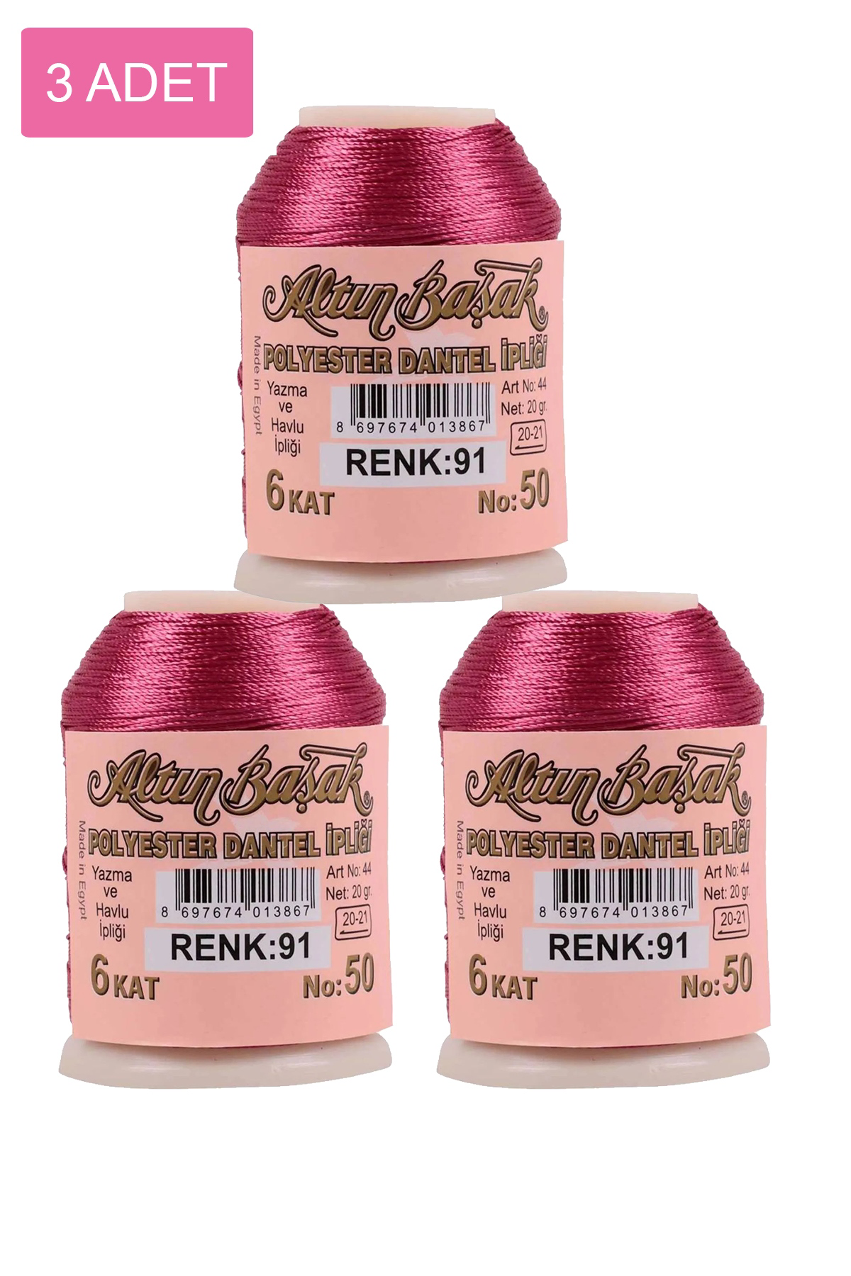 3 Adet Altınbaşak Oya ve Dantel İpi 20 gr - No: 091