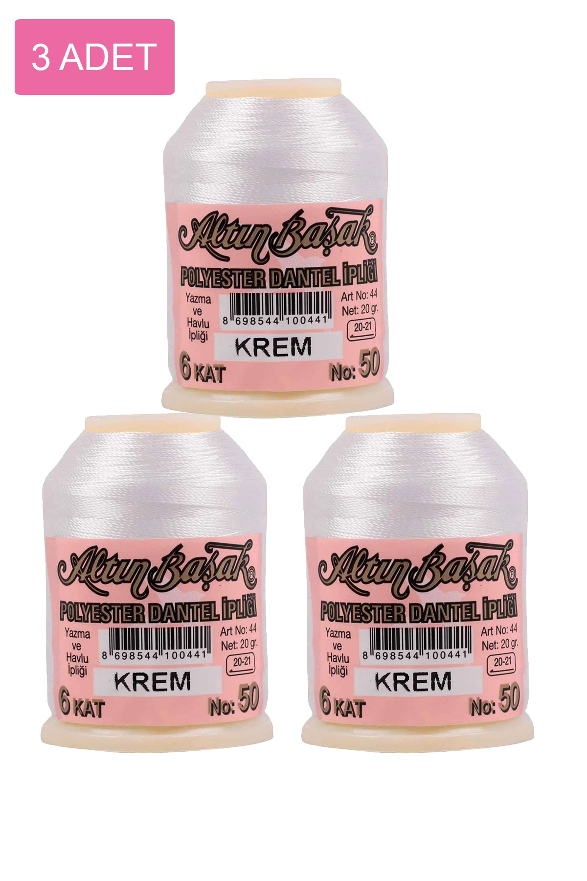 Just Cheap Store 3 Adet Altınbaşak Oya Ve Dantel İpi 20 Gr - No: Krem