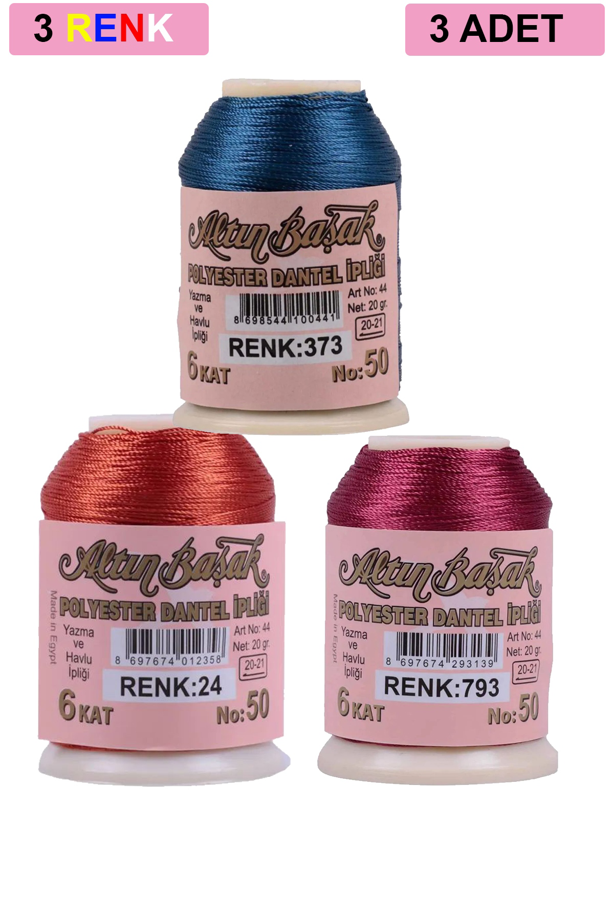3 Adet Altınbaşak Oya ve Dantel İpi 20 gr - No: 024 - 793 - 373