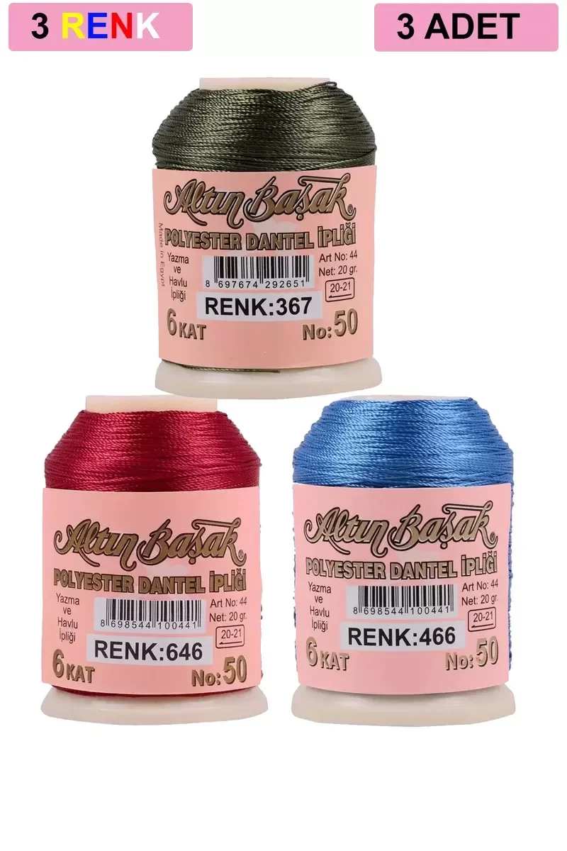 3 Adet Altınbaşak Oya ve Dantel İpi 20 gr - Royaleks - No: 646 - 