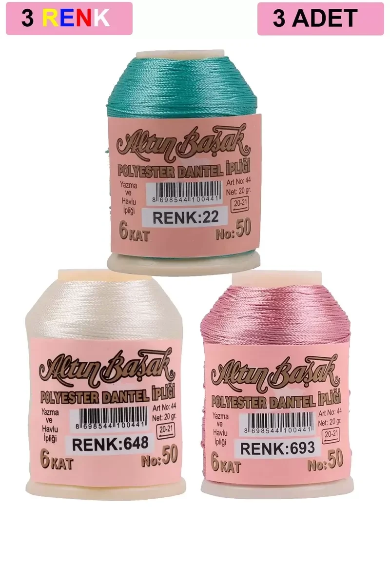3 Adet Altınbaşak Oya ve Dantel İpi 20 gr - Royaleks - No: 648 - 