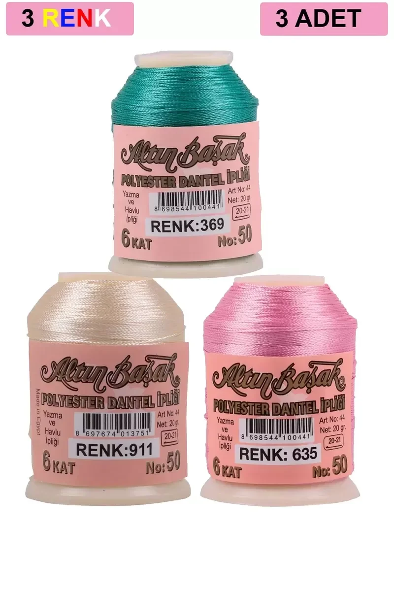 3 Adet Altınbaşak Oya ve Dantel İpi 20 gr - Royaleks - No: 911 - 