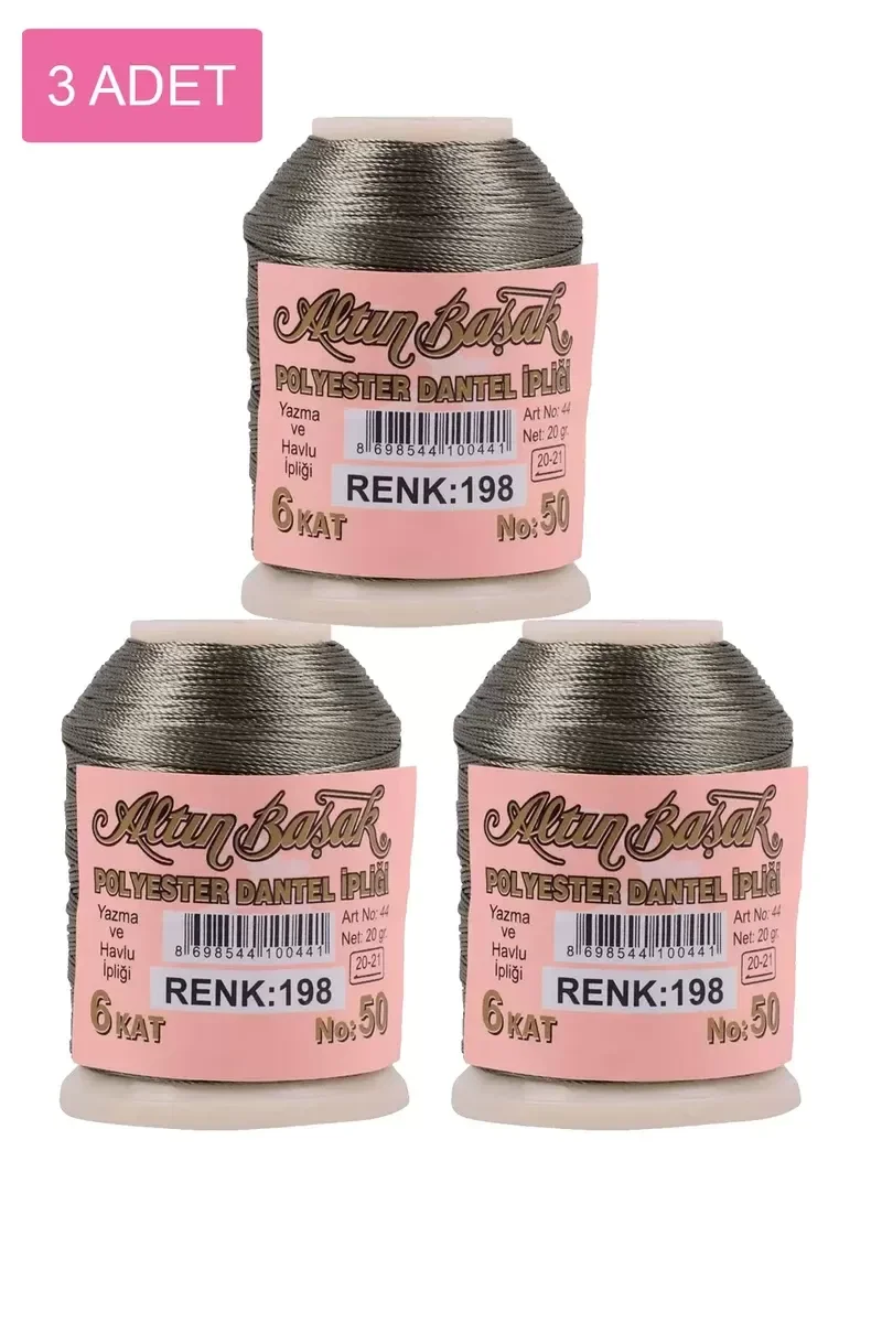 3 Adet Altınbaşak Oya ve Dantel İpi 20 gr - Royaleks - No: 198