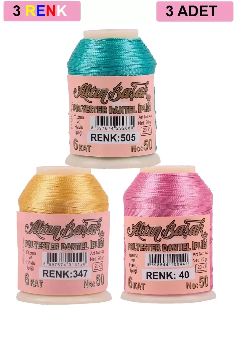 3 Adet Altınbaşak Oya ve Dantel İpi 20 gr - Royaleks - No: 347 - 