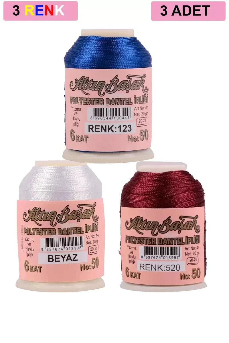 3 Adet Altınbaşak Oya ve Dantel İpi 20 gr - Royaleks - No: BEYAZ 