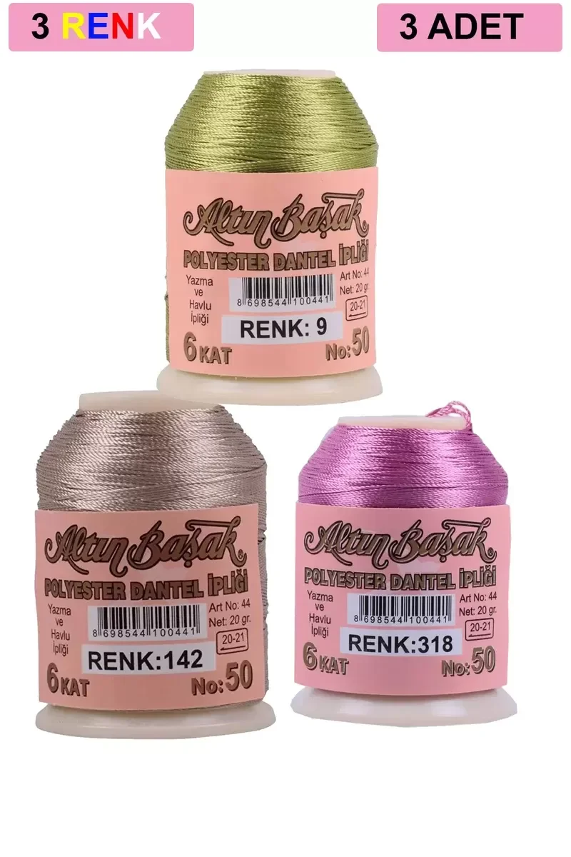 3 Adet Altınbaşak Oya ve Dantel İpi 20 gr - Royaleks - No: 142 - 