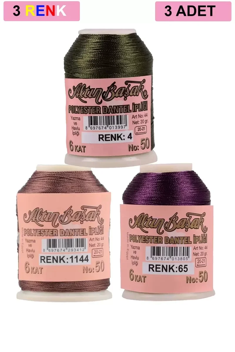 3 Adet Altınbaşak Oya ve Dantel İpi 20 gr - Royaleks - No: 1144 -