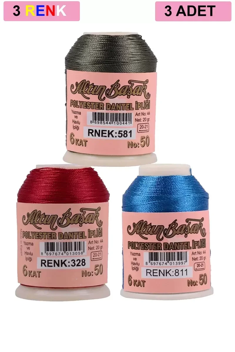 3 Adet Altınbaşak Oya ve Dantel İpi 20 gr - Royaleks - No: 328 - 
