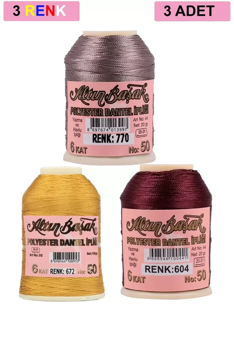 3 Adet Altınbaşak Oya ve Dantel İpi 20 gr - Royaleks - No: 672 - 
