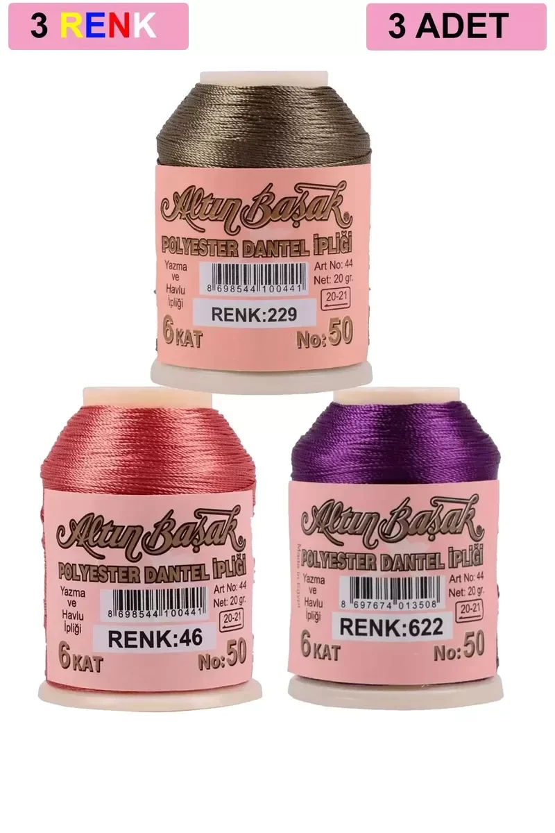 3 Adet Altınbaşak Oya ve Dantel İpi 20 gr - Royaleks - No: 046 - 