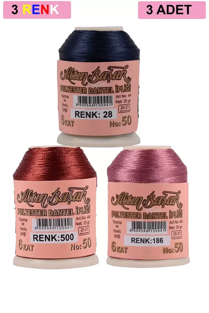3 Adet Altınbaşak Oya ve Dantel İpi 20 gr - Royaleks - No: 500 - 