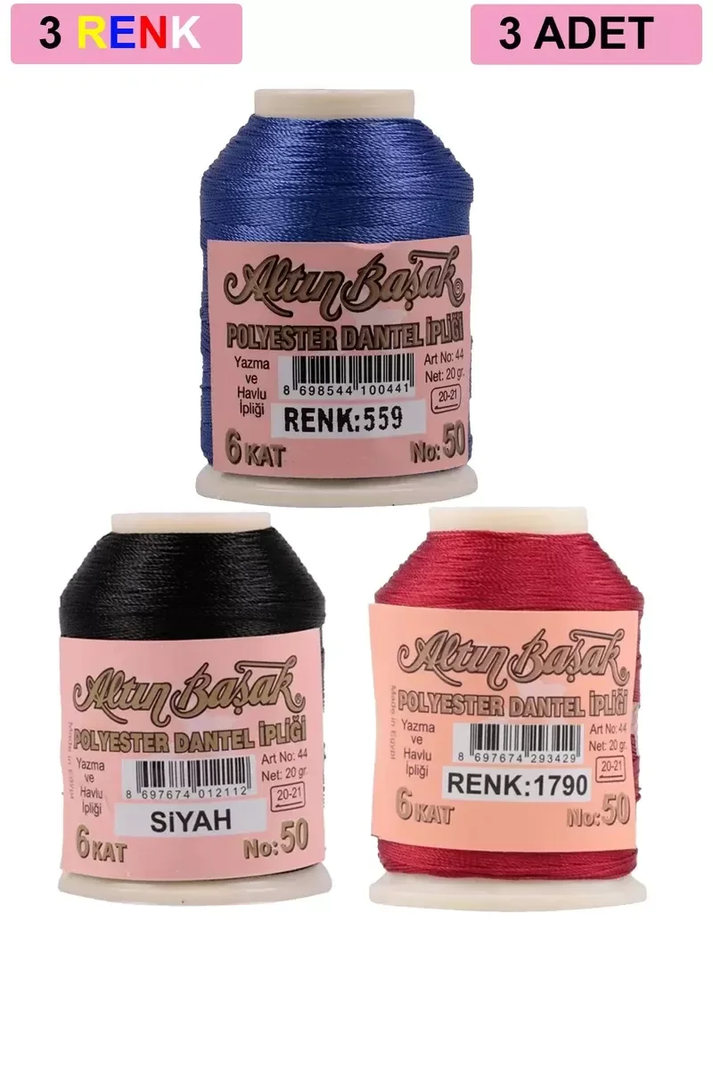 3 Adet Altınbaşak Oya ve Dantel İpi 20 gr - Royaleks - No: SİYAH 3 Adet Altınbaşak Oya ve Dantel İpi 20 gr - Royaleks - No: SİYAH